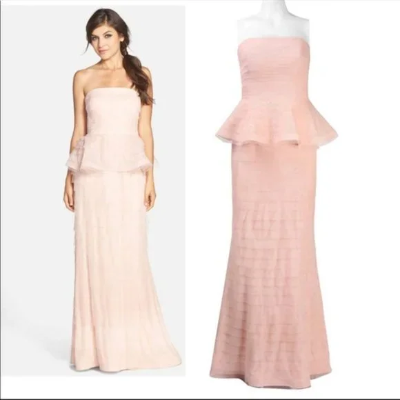 Adrianna Papell Dresses Adrianna Papell Pink Strapless Shutter Peplum Gown Poshmark